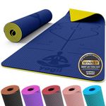 Yogii Yoga Mat - Non-Slip 6mm Thick TPE & Travel-friendly Yoga Mat - Perfect for Home & Gym Exercise Fitness & Pilates - With Laser Alignment Guides (Blue/Yellow) for Men & Women