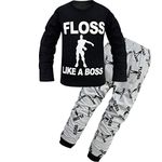 Thombase Kids Floss Like a Boss All Over Gaming Black Gold Cotton Long Pajamas (White-Grey, 7-8years)