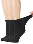 HUGH UGOLI Women's Bamboo Ankle Loose Fit Diabetic Socks, Soft, Seamless Toe, Wide Stretchy, Non-Binding Top, 3 Pairs, Charcoal, Shoe Size: 6-9