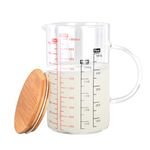 1000ml Glass Measuring Cup,V Shaped Nozzle High Borosilicate Glass Heatproof Coffee Cups with Lid,ml/g,Rice/Flour/Suger/Liquid Measuring Cup for Baking,Dishwasher/Freezer/Microwave Safe,34oz/4 Cups