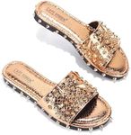 Cape Robbin Tonie Studded Sandals For Women - Flat Sandals For Women - Open Toe Summer Sandal - Women Flat Sandals - Womens Sandals Dressy Slip On Shoes - Rose Gold Size 6.5