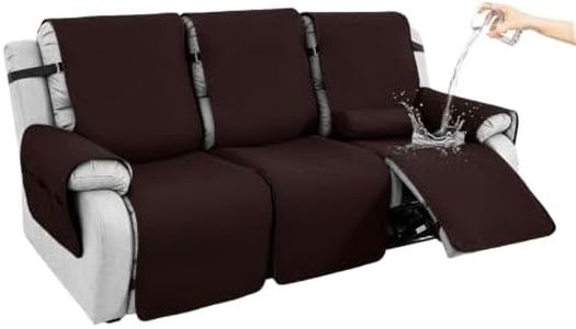 Hiiksolo Waterproof Recliner Chair Cover with Lumbar Roll Pillow, Recliner Cover Non-Slip Storage Pockets FurnitureProtecto Dogs (Dark Gray, 22") (Chocolate, 3 Seater)