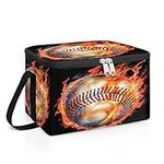 Fire Baseball Insulated Lunch Box Men Women Watercolor Baseball Leakproof Soft Cooler Tote Large Lunch Pail Cooler Meal Prep Picnic Food Bag for Travel Picnic Beach