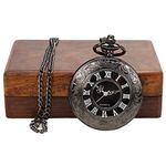 ARTVARKO Unisex Antique Black Vintage Style Round Dial Quartz Locket Pocket Analog Watch With Wooden Box