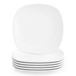 MALACASA White Dinner Plates Set of 6, 7.4" Porcelain Side Plates Square Dessert Plates Salad Plates, Microwave & Dishwasher Safe, Series Elisa