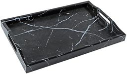 MDLUU Plastic Serving Tray, Ottoman Tray with Cutout Handles, Rectangle Butler Tray for Breakfast in Bed, Coffee Table Decor, Party (Marble)