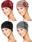 4 Pieces Turban for Women Hat Flower Head Wrap Beanie Scarf Cap Hair Loss Bonnet Chemo Hat for Cancer