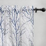 NICETOWN Blue White Curtains for Kitchen, Small Rod Pocket Tree Branches Print Curtain Basement Window Curtains/Rideau Drapes 63 Inches Long (W50 by L63 Inches, Navy Blue, 2 Pcs)