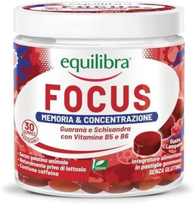 Equilibra Integratori Alimentari Focus, Integratore in Pastiglie Gommose, con Guaranà e Schisandra ad Azione Tonica, Vitamine per Memoria e Concentrazione, Vegan, 30 Gummies Gusto Lampone