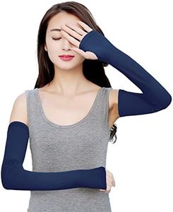 Bellady Women Outdoor Sun Block Soft Long Arm Sleeves Fingerless Gloves,Navy