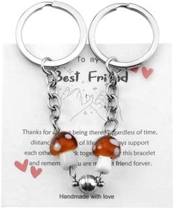 Haoze 2Pcs Magnetic Mushroom Friendship Keychain Gifts Best Friends Gifts for Women Teen Girls Bestie Sister BFF Jewelry, Brown