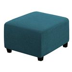 Square Ottoman Cover, Stretch Ottoman Slipcover Elastic Jacquard FootStool Protector Folding Storage Stool Furniture Protector Machine Washable For Bedroom Living Room-Deep Teal-Large