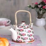 BLISS START Ceramic Tea Kettle with Strainer Floral Printed Tea Coffee Pot for Home Kitchen Wedding Casual Gift -1000 ml - (Multi Ptint)