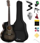 Donner Acoustic Guitar 4/4 Beginner Guitar Starter Bundle Kit 40 Inch Cutaway with Pickup Bag Tuner Capo Strap Mini Jumbo for Adult Travel Teen Right Hand Black