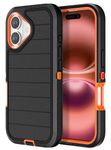 Paprose for iPhone 16 Case Heavy Duty 3-Layer[Shockproof][Dropproof][Dust-Proof] Military Grade Rugged Full Body Protection Cover Case for Apple iPhone 16 5G 6.1 inch,Black/Orange