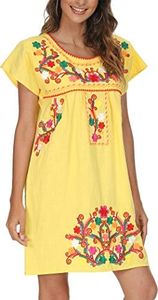 YZXDORWJ Women Mexican Embroidered Dress Short Sleeve, 224y, Medium