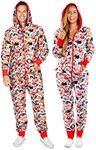 Tipsy Elves Christmas Onesies for Adults - Comfy Unisex Matching Holiday Jumpsuits with Convenient Pockets - Cozy Multicolor Meowy Christmas Christmas Jumpsuit Size Small