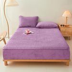 LweiPsqLin Quilted Flannel Fitted Sheets,Soft Flannel Fleece Mattress Top- Suitable for Fall and Winter,Fitted Deep Pocket Up to 15''. (Purple, Queen)