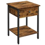 VASAGLE Nightstand, Bedside Table, Side Table with Drawer and Shelf, End Table, Bedroom, Living Room, Easy Assembly, Steel Frame, Industrial, Rustic Brown and Black LET55BX