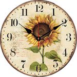 BERYART 10 Inch Decorative Wall Clock Arabic Numeral Wall Clocks Battery Operated Silent Wall Clocks Wooden Round Sunflower Hanging Clock for Kitchen,Dining Room,Office and Living Room