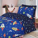 Indus Textiles Kids Duvet Cover Sets 100% Cotton Reversible Single Duvet Cover Fitted Sheet Pillowcase - Space Blue