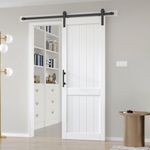 EaseLife 32in x 84in White Sliding Barn Door with 5.5 FT Sliding Door Hardware Track Kit Included,Solid MDF Wood Slab with Water-Proof & Scratch-Resistant PVC Surface,DIY Assembly,Easy Install,H-Frame