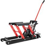 Hydraulic Motorcycle Lift 680kg, Heavy Duty Motorbike Jack Stand with 3-Stage Adjustable Height, Folding Repair Platform for ATV, Quad, Dirt Bike, Garage Workshop Motorcycle Hoist Table Red