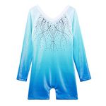 BAOHULU Gymnastics Leotards for Toddler Girls Long Sleeve Sparkle Stripes Tank Biketards Dance Unitards, Shiny Gradient Blue, 10-11 Years