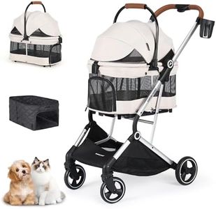 Beberoad Pets T3 PRO Pet Stroller Dog Cat Stroller for Small Medium Dogs Cats, 4 Wheels Travel Folding Carrier Waterproof Puppy Stroller with Pad, Canopy and Cup Holder, Beige