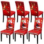 6 PCS Christmas Dining Chair Covers, Stretch Removable Washable Dining Room Chair Protector Slipcovers, Santa Claus Deer Kitchen Chair Cover, Slipcovers Protector for Xmas Holiday Party Home Décor