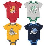 Harry Potter Baby 4 Pack Bodysuits Newborn to Infant, Red / Gray / Yellow / Black, 0-3 Months