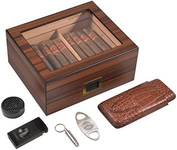 CIGAIOL Handcraft Cigar Kits with Cutter and Lighter, Luxurious Humidor Cigar Box Hold 30-50 Cigars 100% Cedar Wood Case with Digital Cigar Hygrometer/Travel humidor