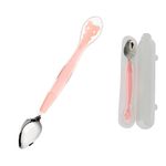 Zozobaa Double Head 2 In 1 Silicone Baby Soft Tip Spoon & Stainless Steel Fruit Scraper Spoon For Toddler |Multi-Use Bpa Free Fruit Scraping & Feeding Spoons With Travel Case, Pink - 19.5 Cm