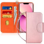 Fyy Handmade PU Leather Flip Wallet Phone Case Protective Shockproof Cover with [Card Holder] and [Note Pocket] for Apple iPhone 13 Pro 6.1" (2021) Rose Gold