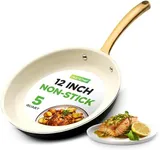 NutriChef 12-Inch Professional Ceramic Frying Pan - Large Skillet with Golden Titanium Handle, Non-Stick Ceramic Coating, Stain-Resistant, Easy to Clean, Ideal for Home Cooking