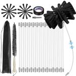 29PCS Chimney Cleaning Brush Kit with 23 Nylon Rods 2 Brush Heads 1 Drill 1 Long Brush with Wooden Handle, 1 Tape,Rotary Chimney Fireplace Brush, Duct Dryer Vent Cleaner Kit Cleaning Tool