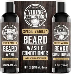 Viking Revolution Beard Wash and Beard Conditioner for Men with Argan Oil and Jojoba Oil - Beard Softener and Strengthener Beard Care Beard Shampoo and Conditioner with Beard Oil (10oz,Spiced Vanilla)