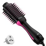 Dual Voltage Hair Dryer Brush with European Plug, Blow Dryer Brush for European Travel 110V-120V/220V-240V Hot Air Brush and Styler Volumizer with Negative Ion Anti-frizz Styling Brush