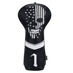 mytag Golf Driver Headcover for 460cc, Skull Head Covers, Skeleton Black Leather Club Covers, Fairway Hybrid Headcover with Number Tag (Driver)