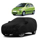 Sulfar 100% Water Resistant Car Body Cover Compatible with Mirror for Chevrolet Spark (Triple Stitched, Full Bottom Elastic, Black)