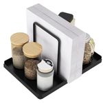 STWWO Napkin Holder, Black, Metal Napkin Holder with Caddy for Salt and Pepper Shakers, Napkin Dispenser for Table, Kitchen Accessories, Napkin Holder for Decorating, Upgrade 14 cm