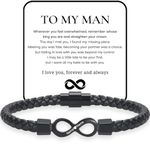 to My Man, Personalized Dual Name Infinity Leather Bracelet, Personalized Custom Name Bracelet for Men, Stainless Steel Braided Cuff Bracelet, Christmas Birthday Anniversary Jewelry Gift