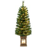 COSTWAY 4 FT Artificial Christmas Tree, Xmas Entrance Tree with 100 LED Lights, Cement-Filled Base, 3 Lighting Modes, Timer, Adjustable Brightness, Remote Control, for Holiday Decor (Green, 160 Tips)