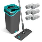 Masthome Flat Mop and Bucket Set, Microfibre Flat Mops with Stainless Steel Handle and 6pcs Washable Pads, Wet & Dry Cleaning Buckets for Cleaning Laminate Tile Hardwood Floors