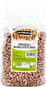 Oltresole, Fagioli Borlotti Biologici 1 Kg, Legumi Secchi Bio da Coltivazione Controllata, Ideali per Insalate, Zuppe, Minestre e Contorni, Confezione Ideale per Famiglie