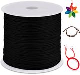 LEREATI Nylon Cord 0.8mm x 100m, Satin Cord Nylon String Macrame Cord, Coloured Beading Thread String for Making Bracelet, Necklace, Chinese Knot, Jewellery (Black)