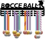 CREATCABIN Bocce Ball Medal Holder Display Hanger Medal Wall Mount Frame Shelf Sports Medals Hanger Black Wall Decoration Medal Organizer Rack for Hanging 60 Medals Ribbon Awards Runner 15.7 x 6Inch