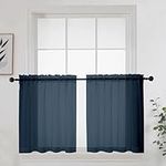 OWENIE Short Sheer Curtains 24 Inches Long 2 Panels for Bathroom Window, Rod Pocket Light Filtering Sheer Tier Curtains for Small Kitchen Laundry Room, RV, Camper Travel Trailers, 42W x 24L, Navy