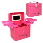 NFI essentials PU 4 Layer Large Makeup Box Cosmetic Storage Bag Vanity Case Trousseau Box Beauty Organizer (Pink)