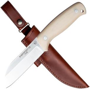 J&V Cuchillo de Hoja Fija Serie XS para Bushcraft, Campo, Caza, Pesca, Supervivencia y Outdoor, Hoja 10 cm, Funda de piel, Hecho en España (SHEEPSFOOT)